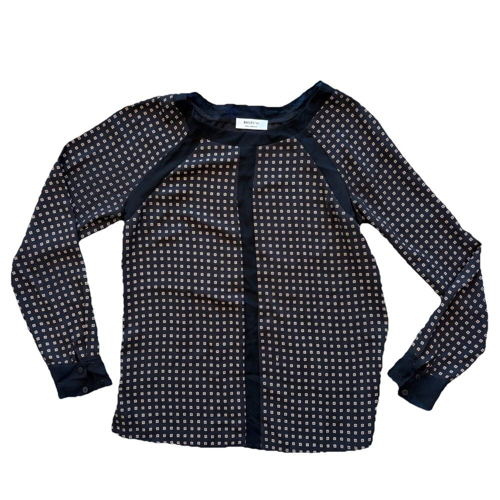 Bailey 44 XS black Silly Blouse Tan Patterned Classy